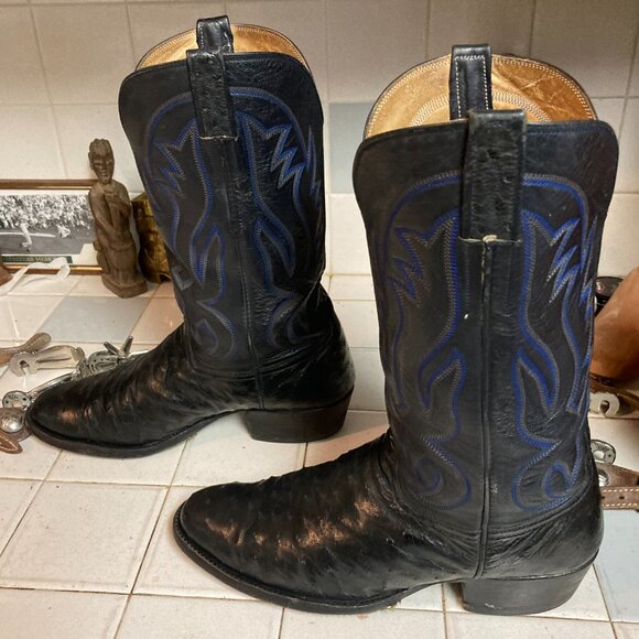 Custom Shop Black & Blue FULL QUILL Leather Western Cowboy Boots 10E Vintage USA main image 12
